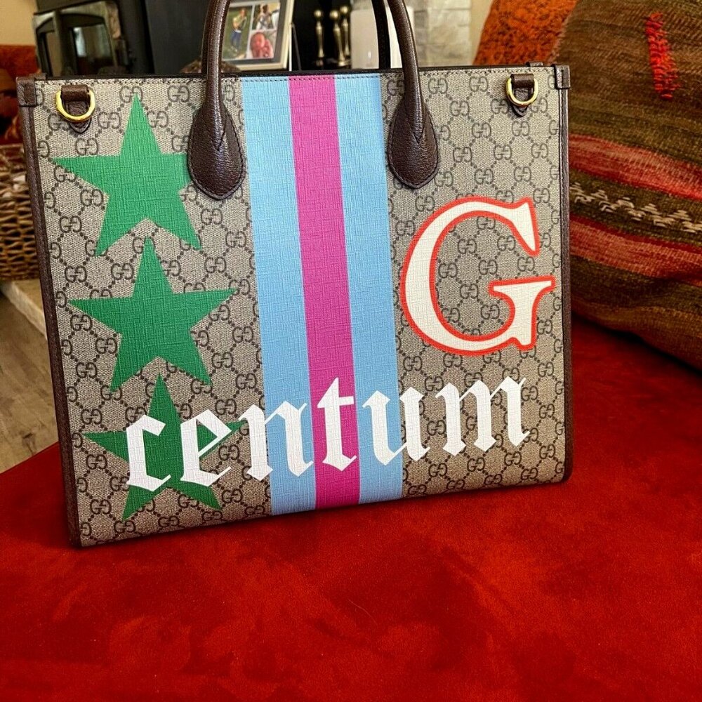 GUCCI monogram 100 CENTRUM anniversary limited edition tote women hand bag. MINT